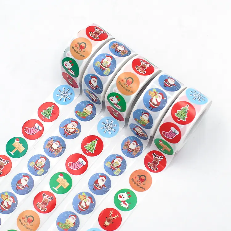 Stiker label Terima kasih Natal, 1.5 inci 500 buah stiker gulung selamat liburan gratis stiker hadiah untuk dekorasi tas kertas segel