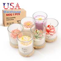 AIKUN Bougie parfumée d'aromathérapie en verre rose succulent de 8*9cm avec couvercle en bois et boîte d'emballage en stock expédiée des États-Unis