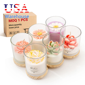 AIKUN Bougie parfumée d'aromathérapie en verre <span class=keywords><strong>rose</strong></span> succulent de 8*9cm avec couvercle en bois et boîte d'emballage en stock expédiée des États-Unis - Product Image 1
