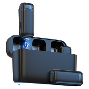 ميكروفون لاسلكي بشاشة K13 مع محطة شحن ميكروفونات Lavalier مزدوجة للهواتف الذكية iOS و Type-C
