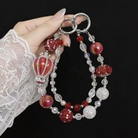 Lujoso Colgante de Bolso con Corona Roja y Cuentas, Llavero de Plata con Cristales de Imitación, Colgante para Teléfono, Joyería Artesanal con Efecto Craquelado Disco, Venta al por Mayor