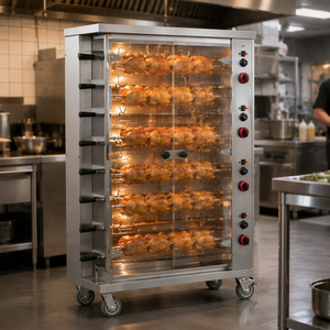 Grill à poulet au gaz commercial à 8 broches, en acier inoxydable, avec vitrine en verre <span class=keywords><strong>pour</strong></span> restaurant - Product Image 1