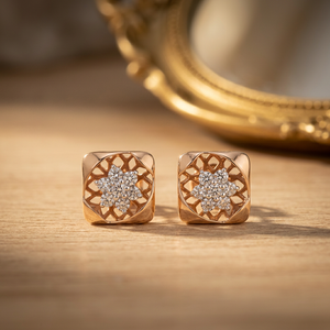 Boucles d'oreilles en or rose et diamants Ishwar Art Jewellery, or massif 14 carats, taille brillant, couleur G, naturelles, 0,53 ct, style classique pour femme - Product Image 4