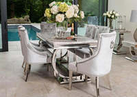 Mobilier de salon moderne ensemble tables et chaises de salle à manger en acier inoxydable ensemble table à manger avec dessus en marbre pour la maison