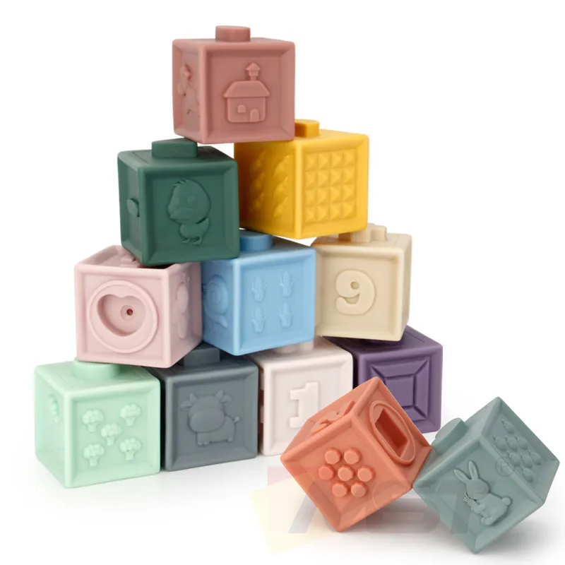 Mainan Edukasi Montessori, 12 Buah Mainan Susun Kubus 3D Teether Mainan Edukasi Remas Blok Bayi