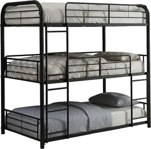 High quality cheap sale steel frame 3 tier metal triple bunk beds frame with 2 ladders