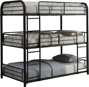 Hoge Kwaliteit Goedkope Verkoop Stalen Frame 3 Tier Metalen Stapelbedden Frame Met 2 Ladders