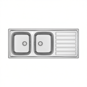 Évier encastré en acier inoxydable 120x50 cm, double bac, égouttoir à droite, évier de cuisine - Product Image 3