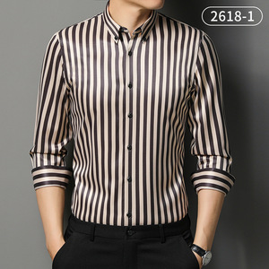 เสื้อเชิ้ตผู้ชายลายทาง ยืดได้ แขนยาว ไม่ต้องรีด กันยับ สไตล์ลำลอง <span class=keywords><strong>เกาหลี</strong></span> แฟชั่น เสื้อผ้าผู้ชาย ขายส่ง - Product Image 4