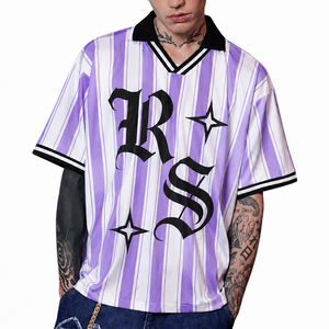 Camiseta de Fútbol de Poliéster con Rayas Blancas y Moradas, Impresión por Sublimación, Diseño Personalizado de Media Manga, Estilo Retro <span class=keywords><strong>Oversize</strong></span> - Product Image 1