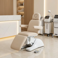 Table de massage électrique réglable de luxe pour salon de beauté, prête à être expédiée, avec base blanche en PVC, 3 moteurs, pliable, pour soins du visage et extensions de cils