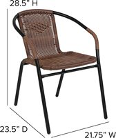 Chaise de jardin moderne d'intérieur/extérieur en rotin PE pour terrasse, chaise de salle à manger empilable avec structure en acier pour restaurant, boutique, bistrot, parc, balcon
