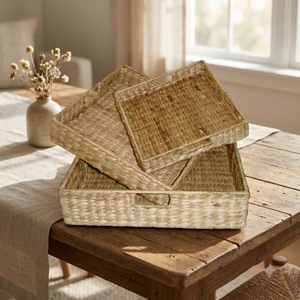 Hot Sale Durable Water Hyacinth <b>Basket</b> and <b>Tray</b> for Home Storage and Hotel Decor with Attractive Low Price Offer - Product Image 1