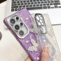 Étui de téléphone de luxe à dégradé de couleurs pour iPhone 16 15 14 13, design papillon scintillant pour filles, coque de téléphone portable pour Samsung S24 S25