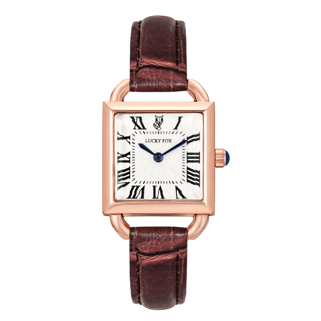 Women's Luxury Quartz Watches with Roman Numerals Square Lock Design Leather Band Glass Dial Window Alloy Case From Hangzhou