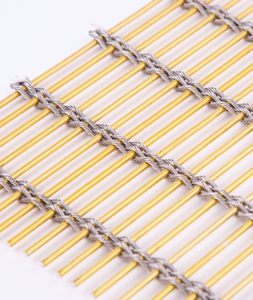 Grillage <span class=keywords><strong>métallique</strong></span> architectural tressé bicolore en fil d'acier inoxydable de qualité supérieure et barres dorées, certifié, pour écran décoratif pliable - Product Image 1