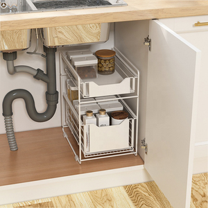 Cuisine salle de bain sous évier <span class=keywords><strong>armoire</strong></span> 2 niveaux pliable tiroir coulissant organisateur caddie étagère supports de rangement - Product Image 4