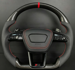 Volant de voiture sport personnalisé <span class=keywords><strong>RS</strong></span> en fibre de carbone et cuir perforé pour Audi A3 A4 A5 A6 A7 A8 <span class=keywords><strong>Q3</strong></span> Q5 Q7 S/<span class=keywords><strong>RS</strong></span> <span class=keywords><strong>Line</strong></span> - Product Image 1