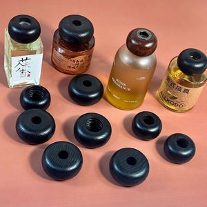 Round black 28-tooth glass bottle with flameless aromatherapy <b>diffuser</b> and wooden lid; perfume <b>diffuser</b> and essential <b>oil</b> - Product Image 3