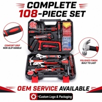 Kit d'outils pour la maison de 108 pièces, marteau, pinces, tournevis, ruban à mesurer, couteau utilitaire, testeur de tension, étui de transport portable, vente en gros