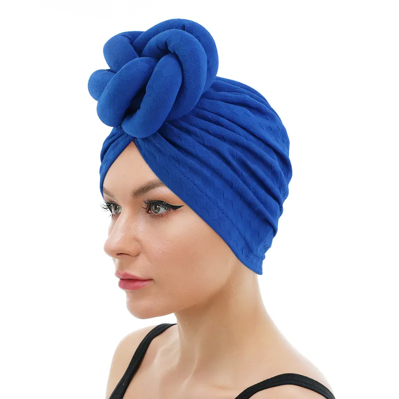 Wholesale Pre Tied Polyester Top Knot Turban Head Wrap Solid Color Women Fantastic Turban