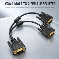 Câble répartiteur VGA Full HD 1080P 1 mâle vers 2 femelles 15 broches SVGA DB15 en Y avec doubles noyaux de ferrite pour la mise en miroir de deux moniteurs
