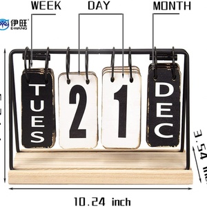 Calendrier de bureau pliable EWANG, calendrier de bureau vintage en bois, calendrier de bureau à feuilles mobiles - Product Image 3