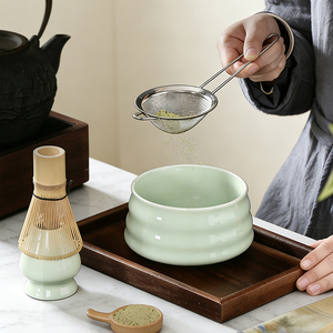手作りのシンプルな陶器のコーヒー・ティーセット、茶筅セット、陶器のボウル、スプーン、竹製茶筅ホルダー、抹茶セット - Product Image 2