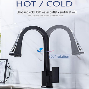 Robinet de <span class=keywords><strong>cuisine</strong></span> noir émaillé avec douchette extractible, <span class=keywords><strong>mitigeur</strong></span> eau chaude et froide pour évier - Product Image 3