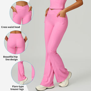 Pantalones Deportivos de Pierna Ancha con Cintura Cruzada en V ECK2030-2, Pantalones de Fitness de Cintura Alta con Efecto Levanta Glúteos, Leggings de Yoga Acampanados para Mujer - Product Image 6