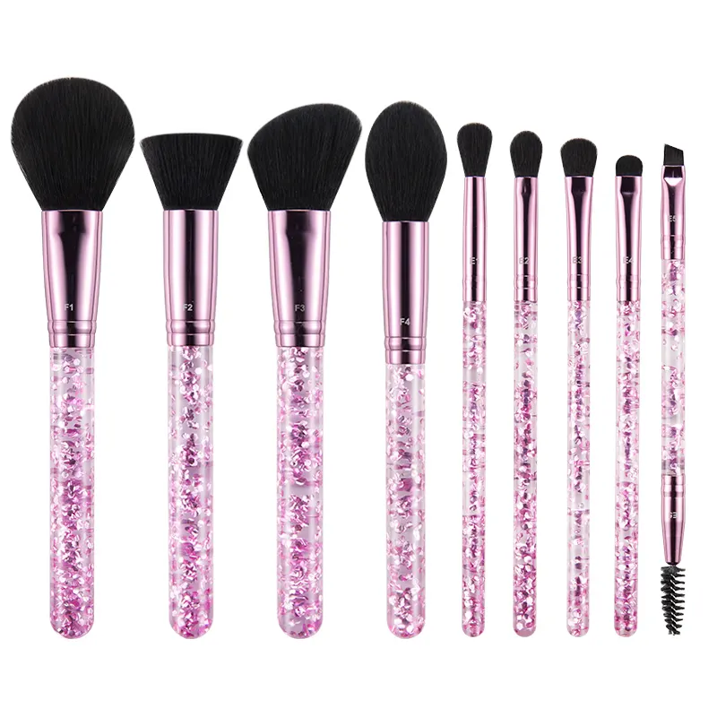 Pink Glitter Handle Cosmetic Super Soft Synthetic Hair Brush 8pcs Eye Glitter Crystal Makeup Set For Little Girls