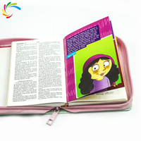 Bible en cuir PU d'usine, impression rose avec sac à fermeture éclair, livres de la Bible en espagnol reliés en cuir pour enfants, impression