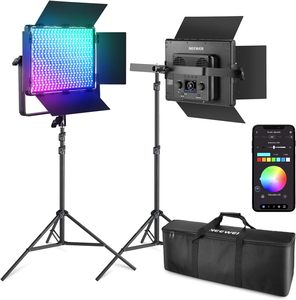 Kit d'éclairage vidéo <span class=keywords><strong>Neewer</strong></span> <span class=keywords><strong>2</strong></span> Pack Pl60c Rgb Led Panel avec supports lumineux amortis par ressort de 6,6 pieds/<span class=keywords><strong>2</strong></span> m/sac, contrôle par application/<span class=keywords><strong>2</strong></span>,4 G/DMX, 60 W - Product Image 1