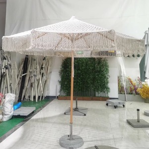 Parasol de jardin extérieur en corde de coton tressée fait main, avec pompons, pour terrasse, parasol de soleil ajouré, décoration paysagère - Product Image 4