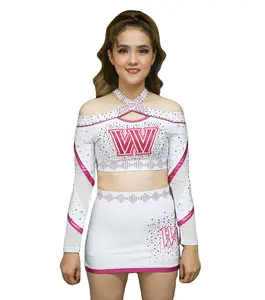 2023 Nieuwste Ontwerp Met Lange Mouwen Professionele Strass Custom Design Groothandel Alle Ster Cheerleading Uniformen