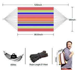 Brazilian Double Cotton Durable 2-Person <b>Hammock</b>-Extra Large 86.6x59" 450LBS <b>Portable</b> Striped for Patio - Product Image 3