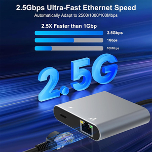2 Trong 1 Nhôm Hợp Kim Bìa <span class=keywords><strong>USB</strong></span> Loại C 2.5G Ehernet RJ45 1000Mbps Adapter Với Pd Nhanh Chóng Sạc Cổng <span class=keywords><strong>USB</strong></span> <span class=keywords><strong>3.0</strong></span> Hub Chuyển Đổi - Product Image 2