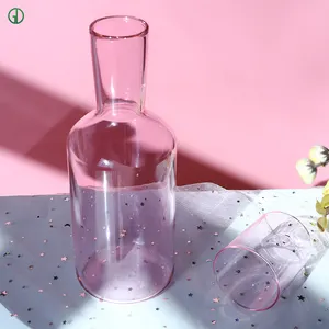 Juego de botellas y jarras de vidrio de borosilicato alto de color personalizable, juego de jarras y vasos, jarra de agua de vidrio de diamante