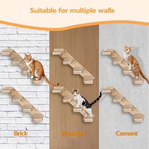 Wall Mounted Cat Climbing Ladder 4 Levels Wooden Sisal Scratch Platform Multi Level Stairs For Indoor Cats - Product Image 4