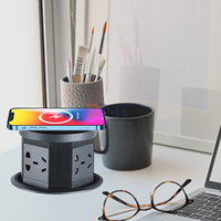 Prise escamotable personnalisable avec 3 prises IP44 16A, 2 ports USB et chargeur sans fil rond pour montres et téléphones