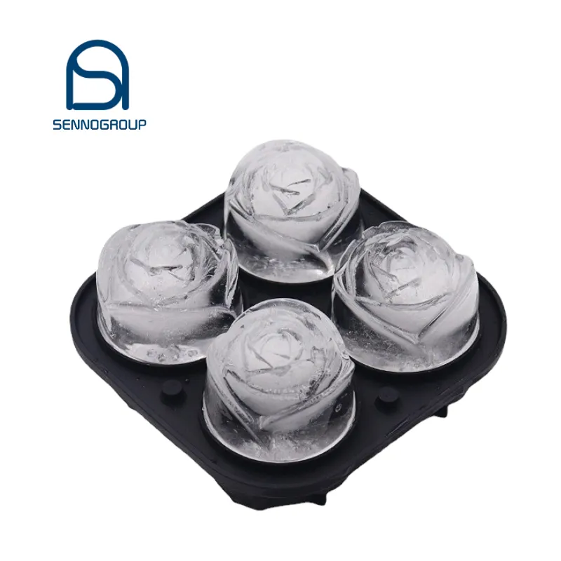 Großhandel Easy Release Rose Eisform 4 Hohlraum Whisky Silikon Rose Ice Ball Maker Form Eiswürfel schale mit Deckel