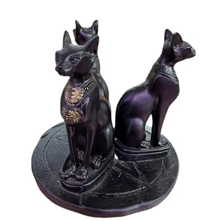 Nanwei Resin Altar Decor Black Cat Figurine Crystal Ball Holder Sphere Stand