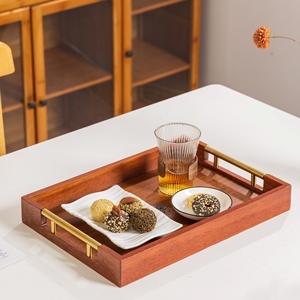 Bandeja de Té de Madera Kambas Ecológica y Duradera de Honvidora, Estructura en Ángulo Recto, Asas de Metal Dorado para Hogar, Hotel, Cafetería - Product Image 4