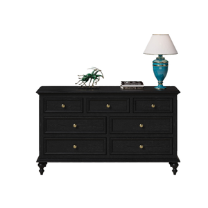 Commode en bois massif moderne à sept tiroirs, chêne blanc, pieds en forme de boule noirs, meubles de chambre à coucher en finition noire ou brune - Product Image 4