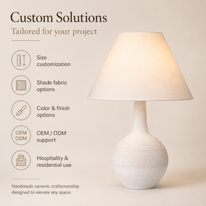 Lampe de table en céramique artisanale de style Wabi-Sabi avec abat-jour en tissu beige, lampe de chevet personnalisée OEM pour la maison, l'hôtel, la station balnéaire - Product Image 6
