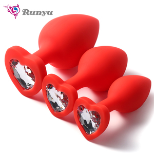 FBA-014レッドシリコーン透明ジュエルバットプラグS M Lアナルプラグセット女性用 - Product Image 6