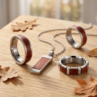 Ensemble de bijoux pour homme en acier chirurgical personnalisé et bois naturel, comprenant une alliance, un collier et un pendentif, avec placage PVD, fabricant de bijoux