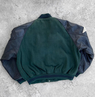 Blouson universitaire vintage personnalisé en laine verte pour homme, avec manches en cuir noir, patch étoile, style rétro baseball, matelassé et chaud