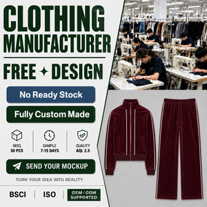 Clothing Manufacturer Custom OEM Burgundy <b>Velour</b> Piping Stand Collar Track Jacket And Wide Leg Pants Set <b>Mens</b> <b>tracksuits</b> - Product Image 1