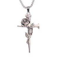 Collier romantique vintage en acier inoxydable double face fleur croix argent plaqué épine Rose pendentif européen américain Durable